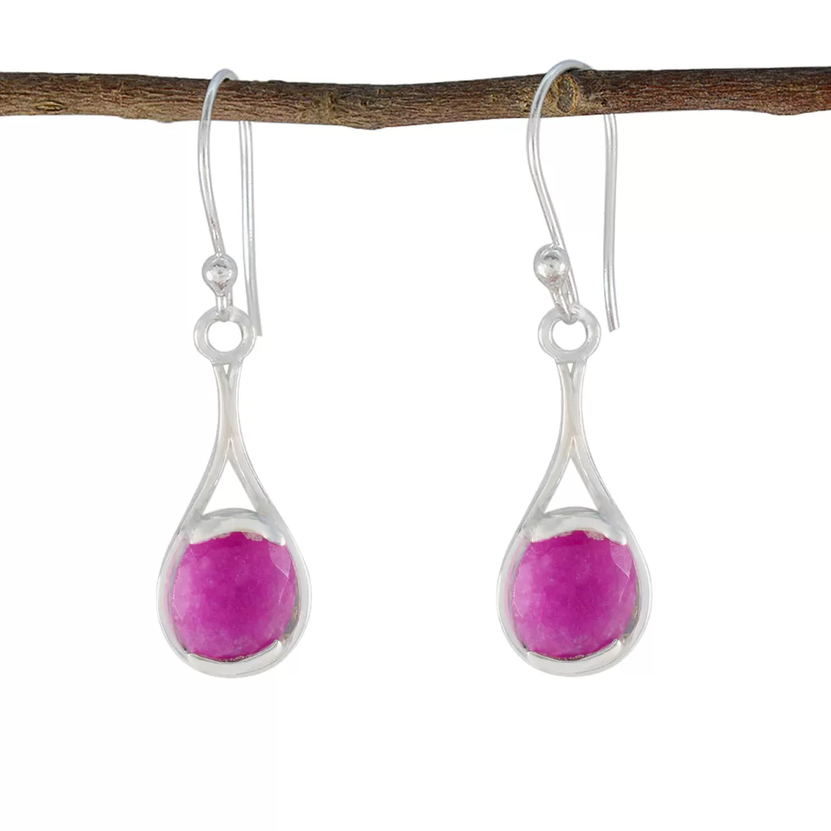 Riyo Arresting 925 Sterling Silver Earring For Damsel Indian Ruby Earring Bezel Setting Red Earring Dangle Earring