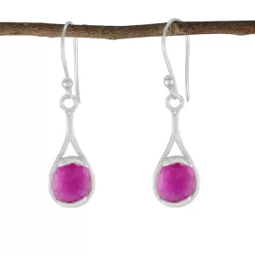 Riyo Arresting 925 Sterling Silver Earring For Damsel Indian Ruby Earring Bezel Setting Red Earring Dangle Earring