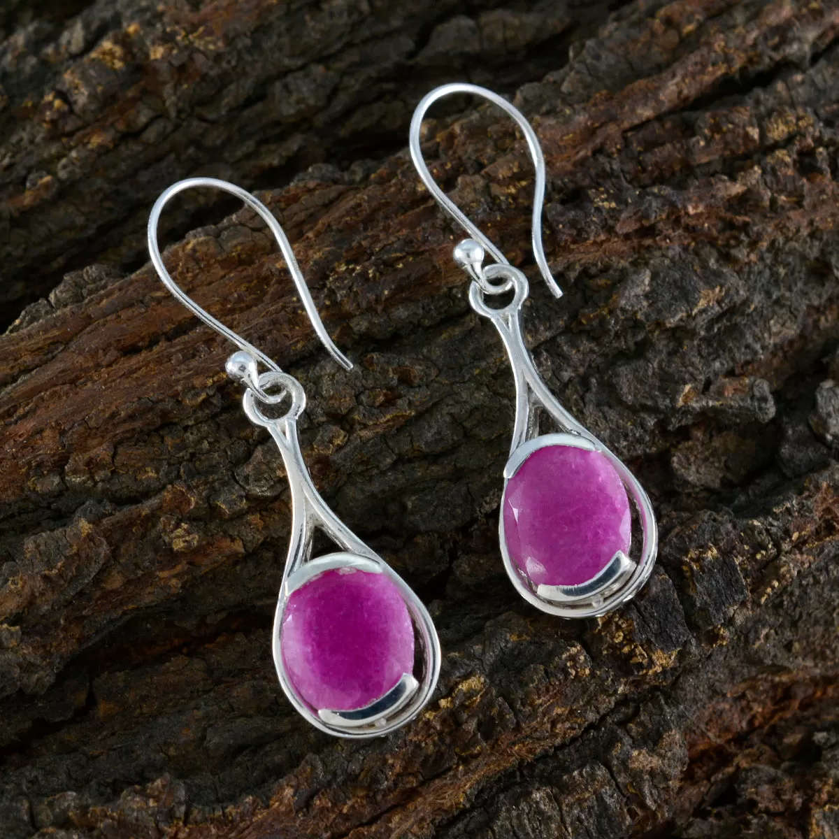 Riyo Arresting 925 Sterling Silver Earring For Damsel Indian Ruby Earring Bezel Setting Red Earring Dangle Earring