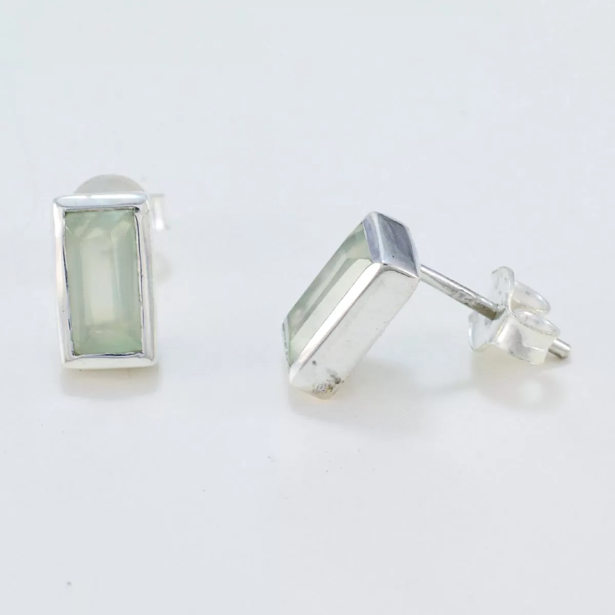 Riyo Charming 925 Sterling Silver Earring For Demoiselle Prehnite Earring Bezel Setting Green Earring Stud Earring