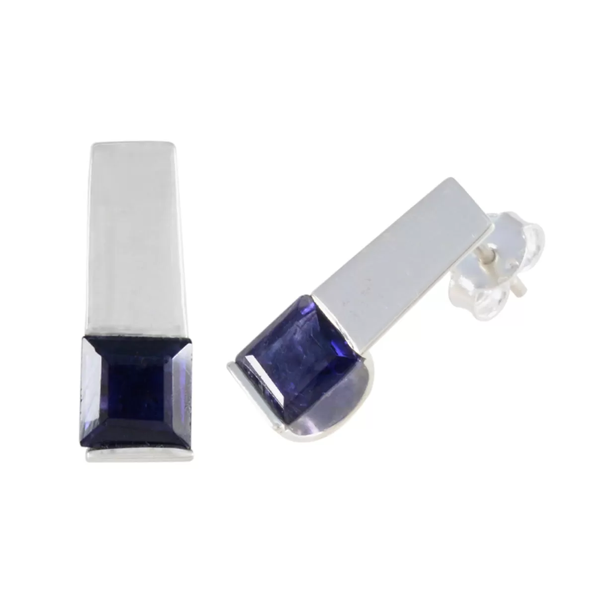 Riyo Decorative Sterling Silver Earring For Female Iolite Earring Bezel Setting Blue Earring Stud Earring