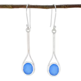 Riyo Fanciable 925 Sterling Silver Earring For Damsel Blue Chalcedony Earring Bezel Setting Blue Earring Dangle Earring