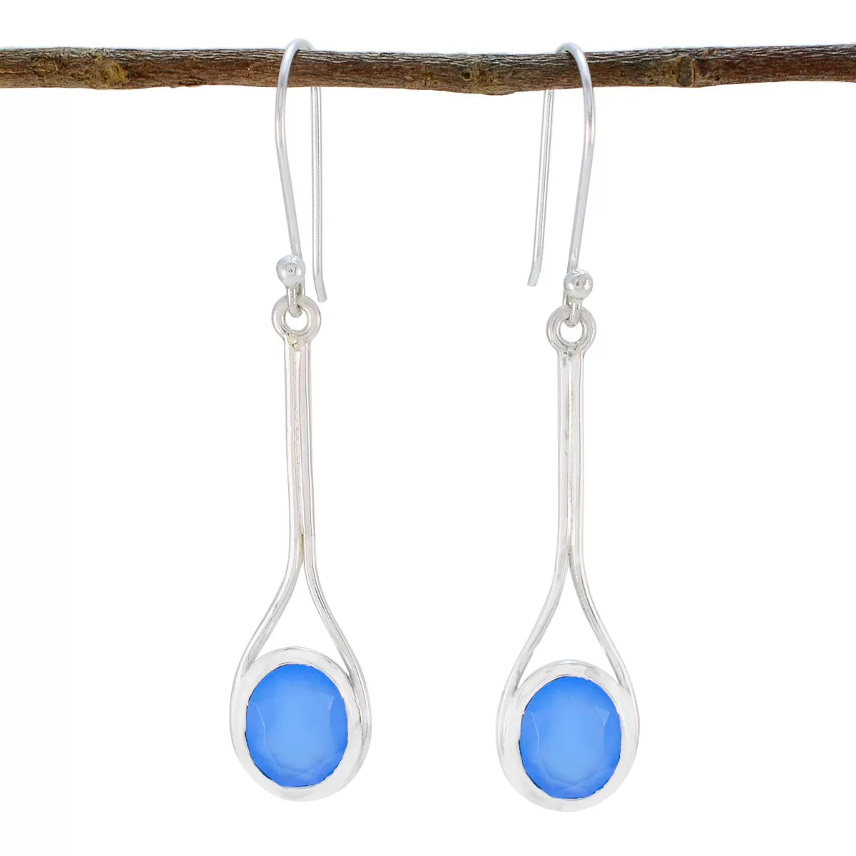 Riyo Fanciable 925 Sterling Silver Earring For Damsel Blue Chalcedony Earring Bezel Setting Blue Earring Dangle Earring