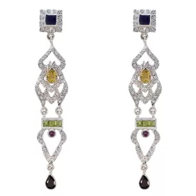 Riyo Genuine Gems multi shape Faceted Multi Multi Stone Silver Earrings gift for friendship day