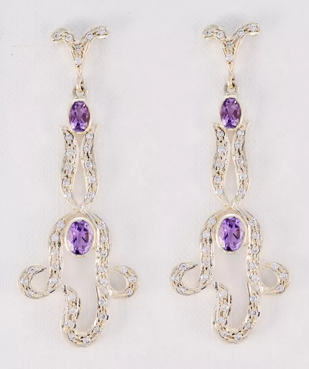 Riyo Genuine Gems multi shape Faceted Purple Amethyst Silver Earrings b' day gift