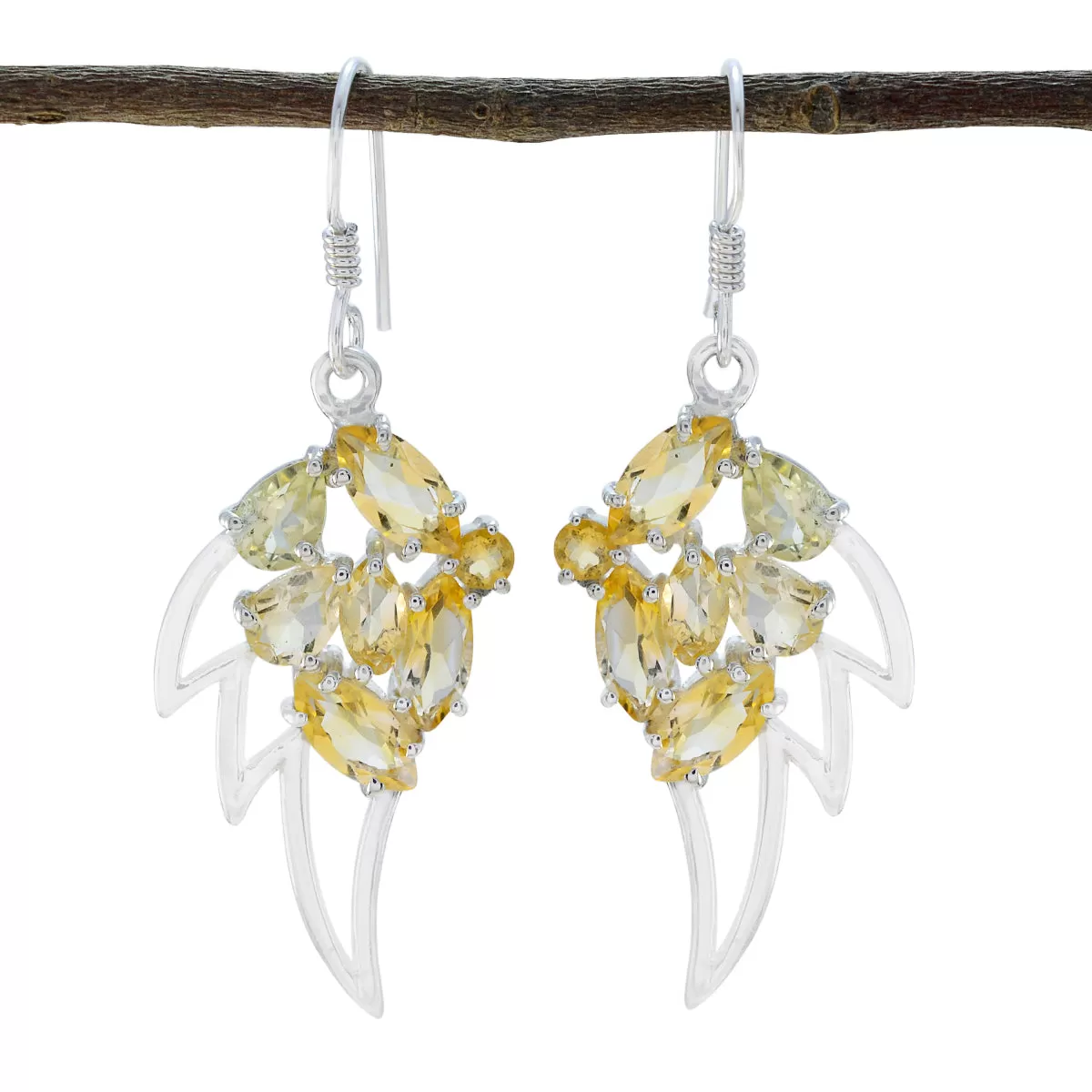 Riyo Genuine Gems multi shape Faceted Yellow Citrine Silver Earrings gift for good Friday