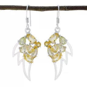 Riyo Genuine Gems multi shape Faceted Yellow Citrine Silver Earrings gift for good Friday