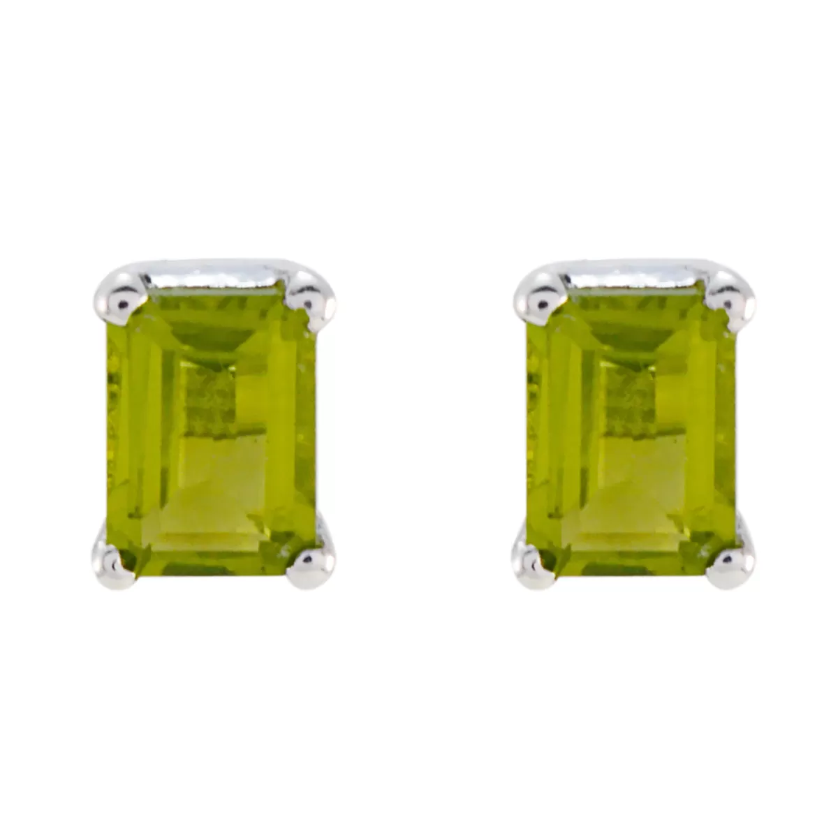 Riyo Genuine Gems Octogon Faceted Green Peridot Silver Earrings gift for st. patricks day