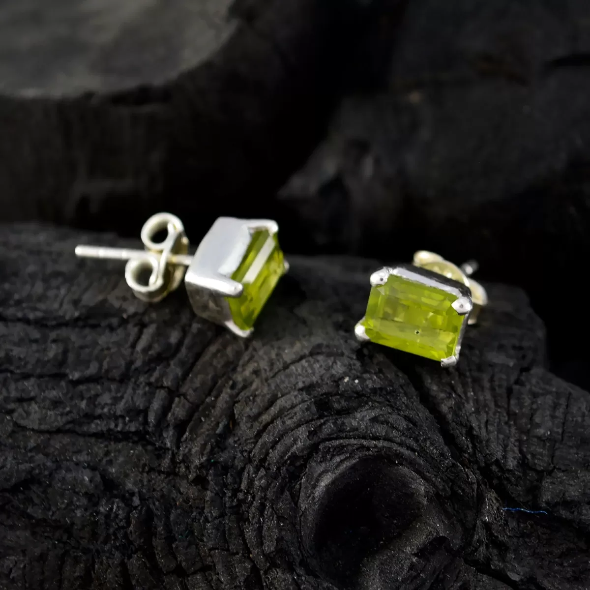 Riyo Genuine Gems Octogon Faceted Green Peridot Silver Earrings gift for st. patricks day