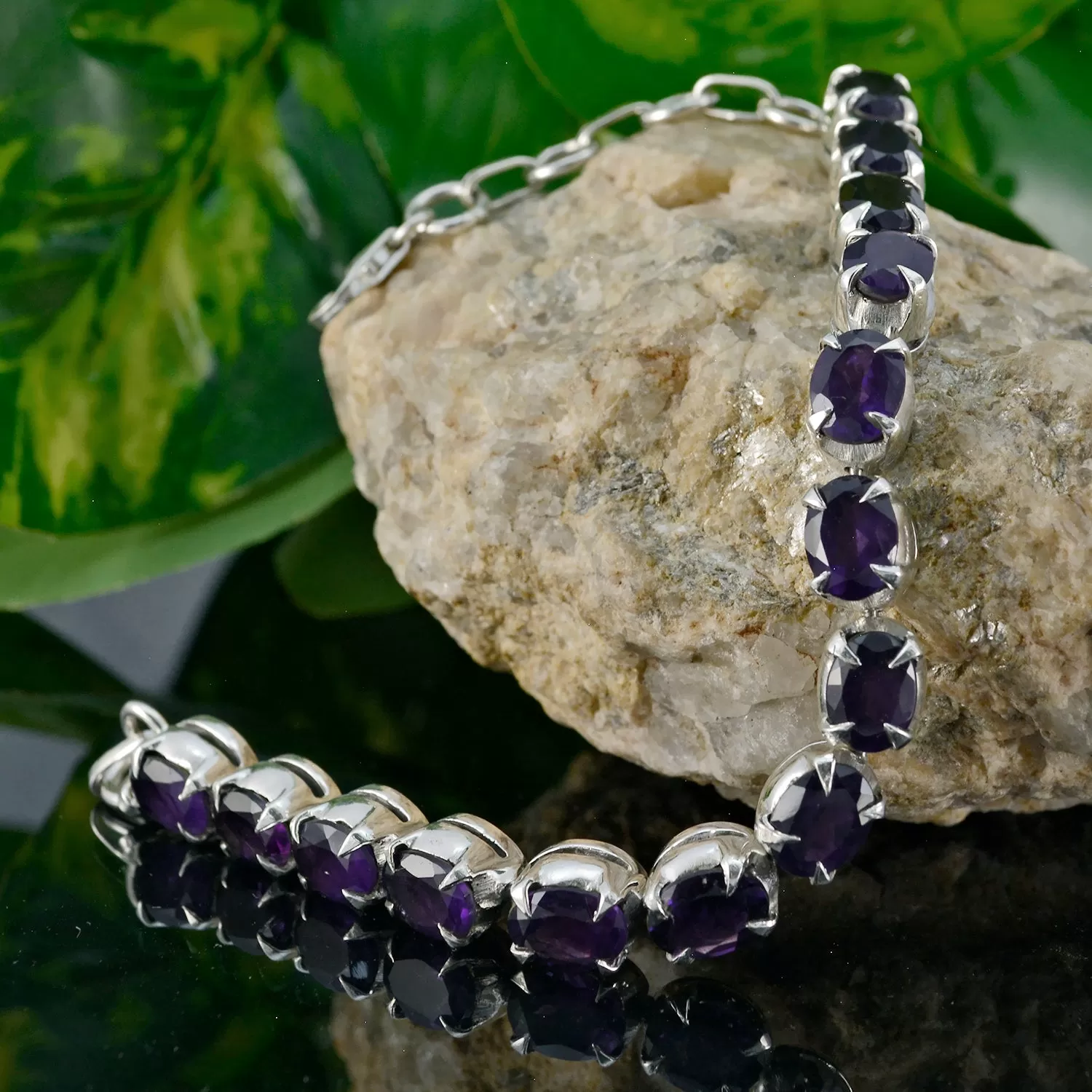 Riyo Genuine Gems Oval Faceted Purple Amethyst Silver Bracelets gift for children day