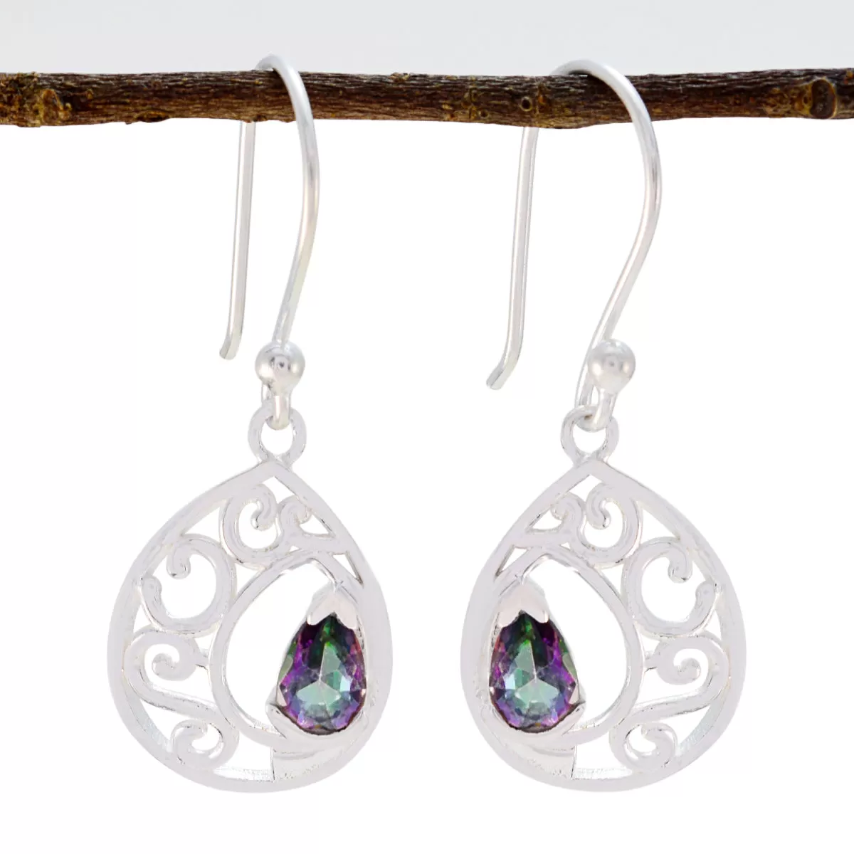 Riyo Genuine Gems Pear Faceted Multi Mystic Quartz Silver Earrings handmade gift