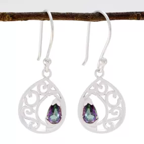 Riyo Genuine Gems Pear Faceted Multi Mystic Quartz Silver Earrings handmade gift