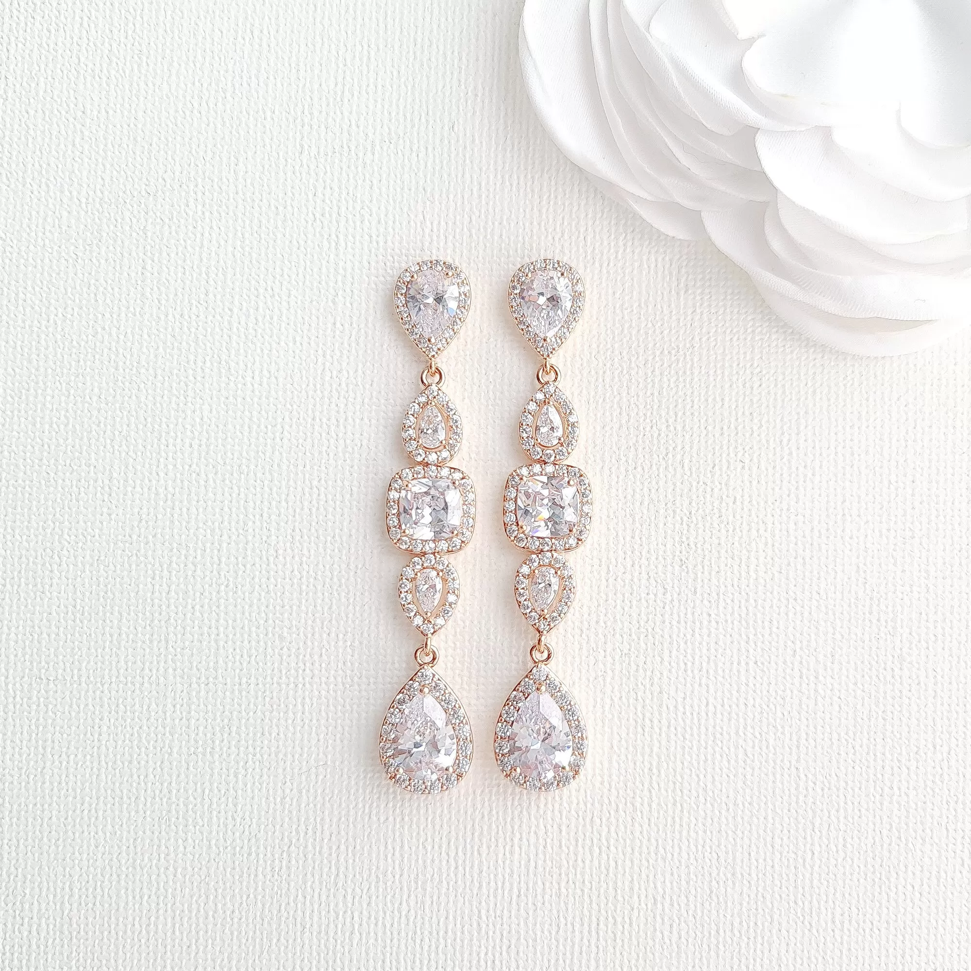 Rose Gold Drop Earrings Necklace Bracelet Set-Gianna