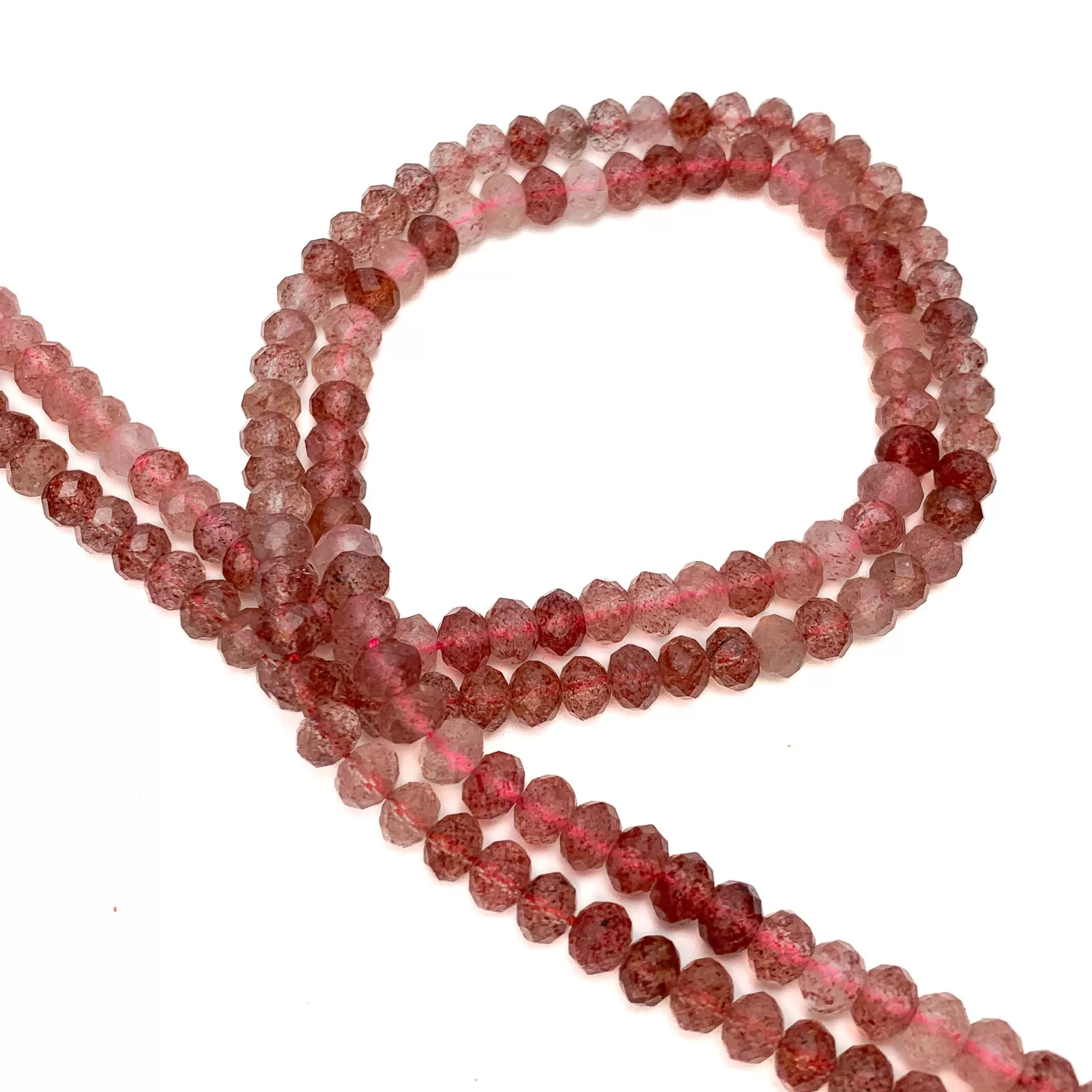 Rose Strawberry Quartz 5.5mm Faceted Rondelles Bead Strand