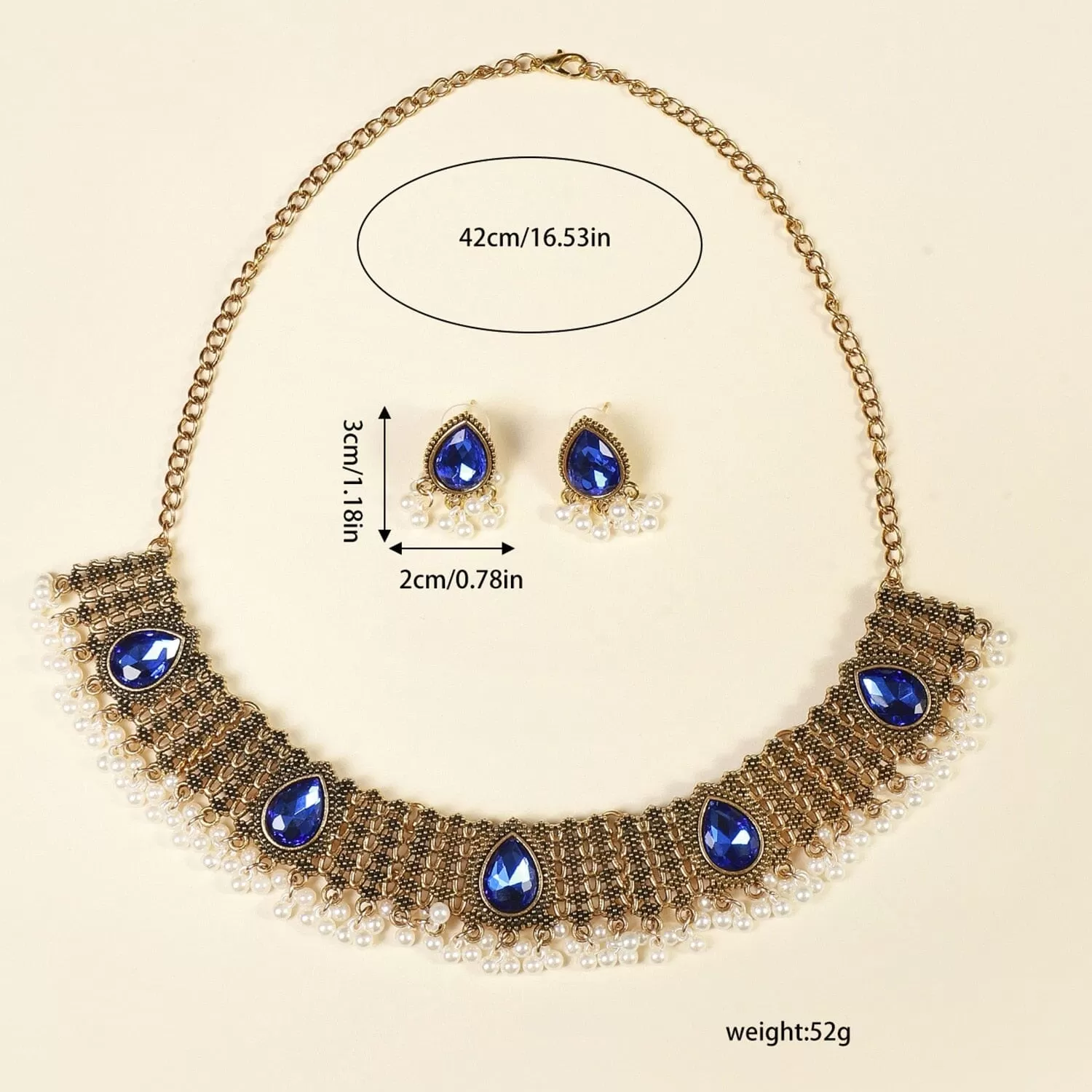 Sapphire and Ruby Inlaid Fan-shaped Necklace Earring Set