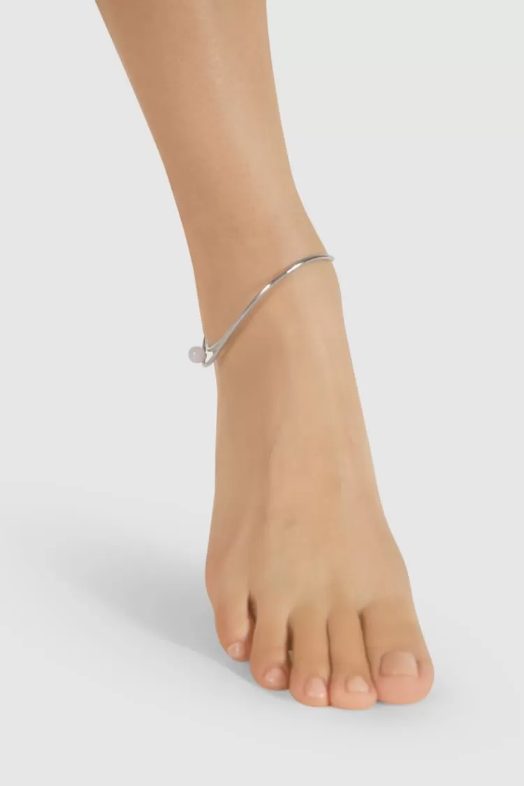 Silver ankle bracelet with pearl