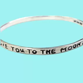 Silver bangle bracelet. Boho jewelry. Love you to the Moon and Back