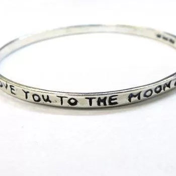 Silver bangle bracelet. Boho jewelry. Love you to the Moon and Back