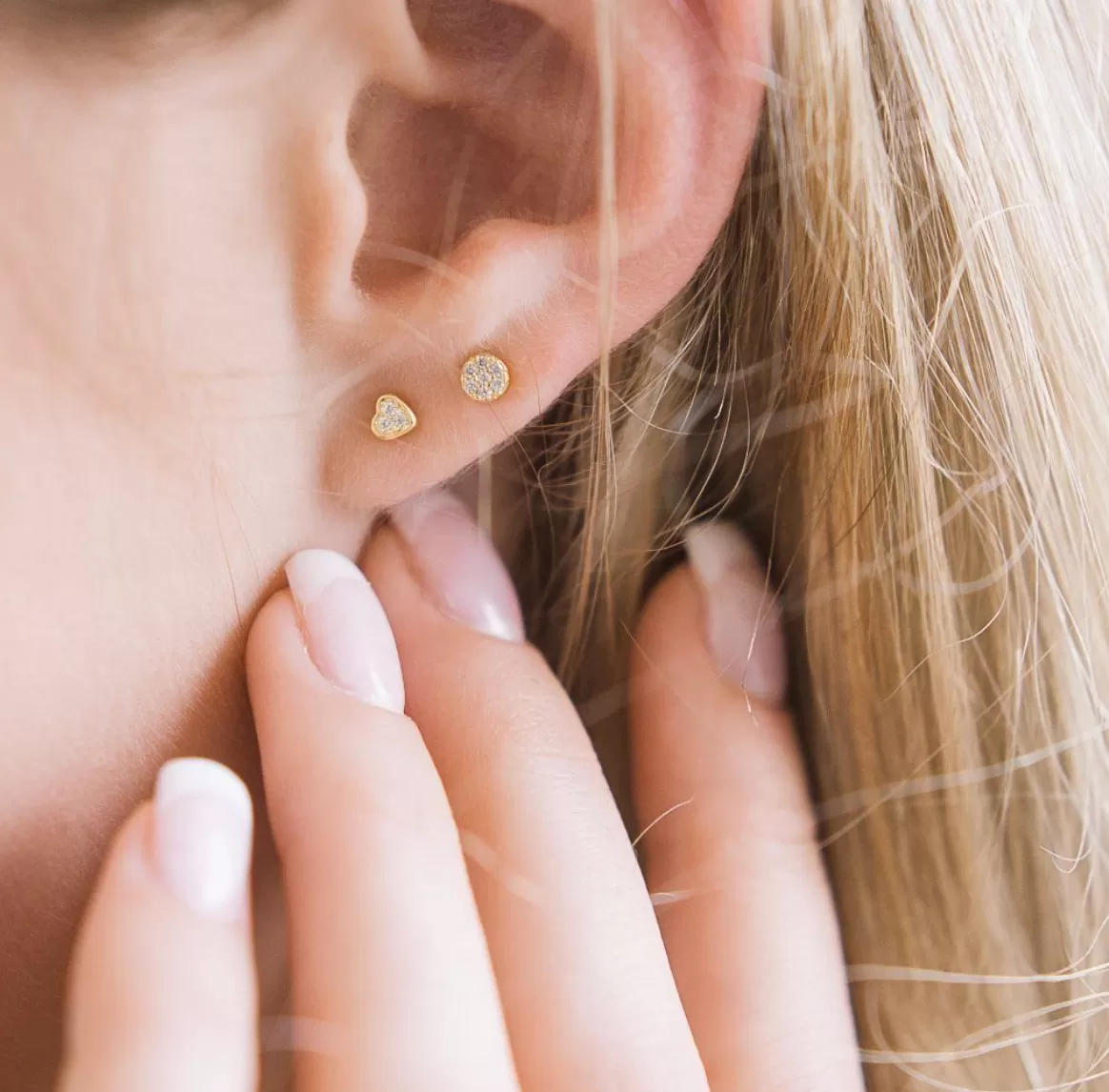 Silver Crystal Heart Stud Earrings