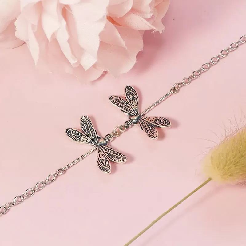 Silver Dragonfly Anklet Sterling Silver Anklet Kissing Dragonflies