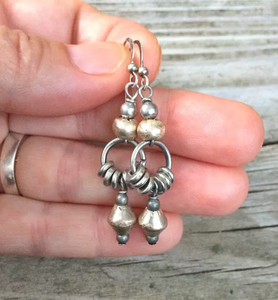 Silver drop earrings, ethnic earrings, tribal jewelry, silver jewelry