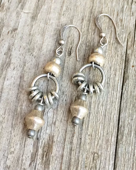 Silver drop earrings, ethnic earrings, tribal jewelry, silver jewelry