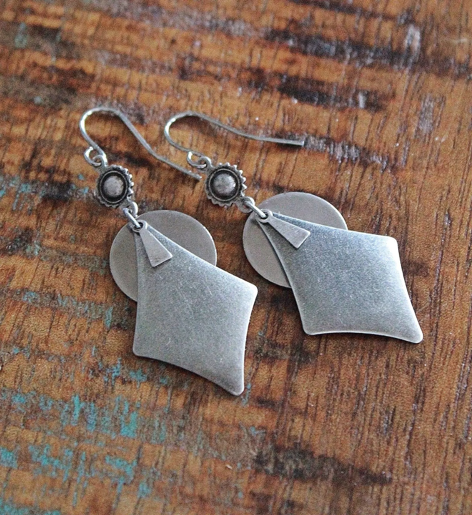 Silver Geometric Dangle Earrings, Silver Southwestern Earrings