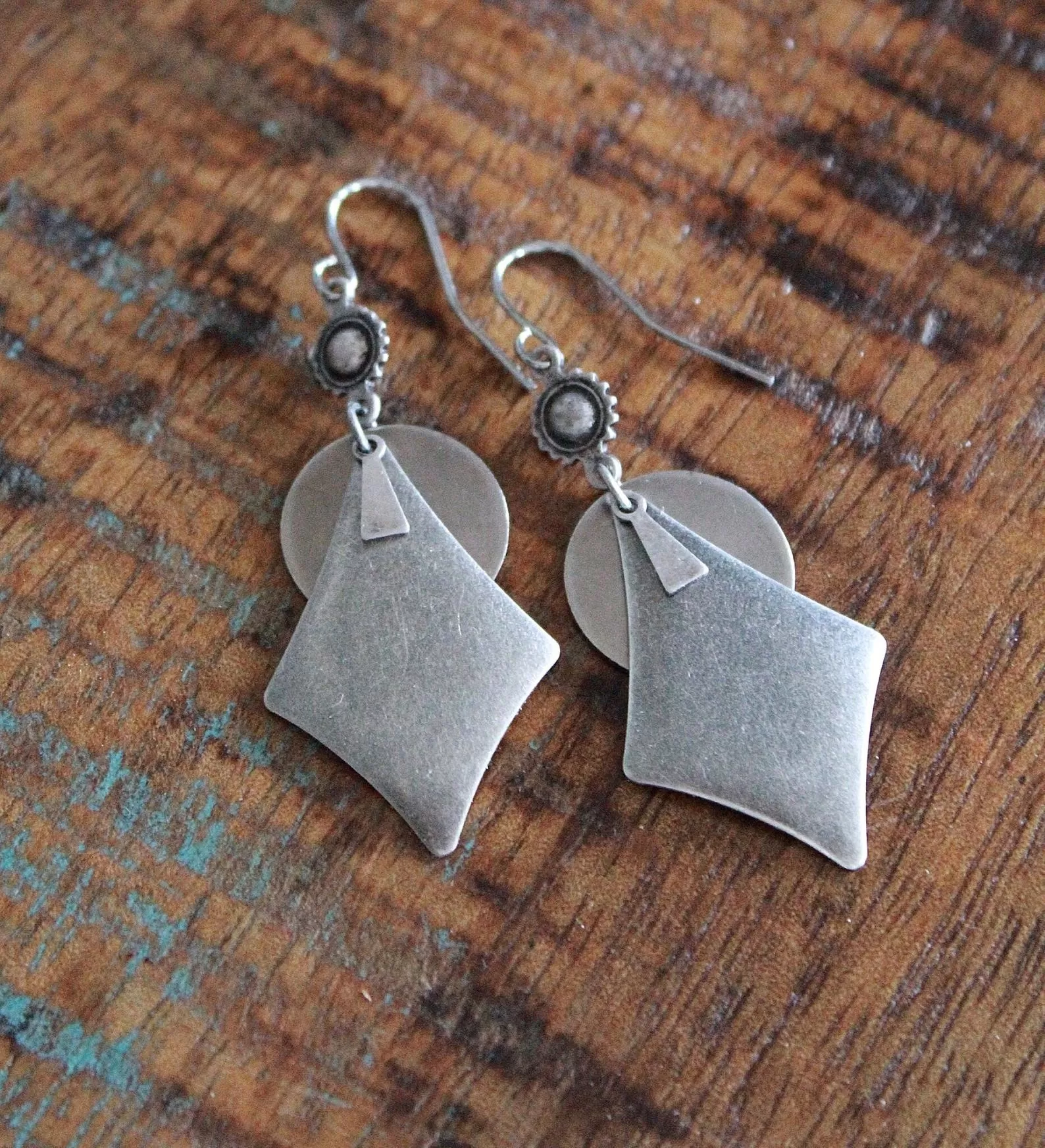 Silver Geometric Dangle Earrings, Silver Southwestern Earrings