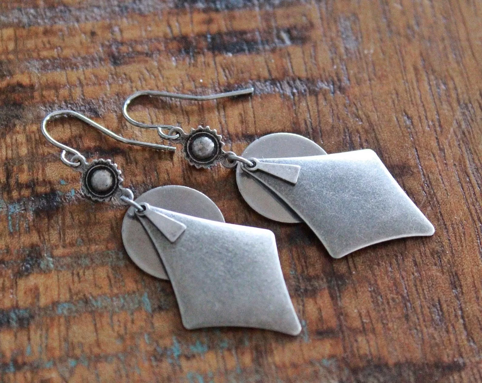 Silver Geometric Dangle Earrings, Silver Southwestern Earrings