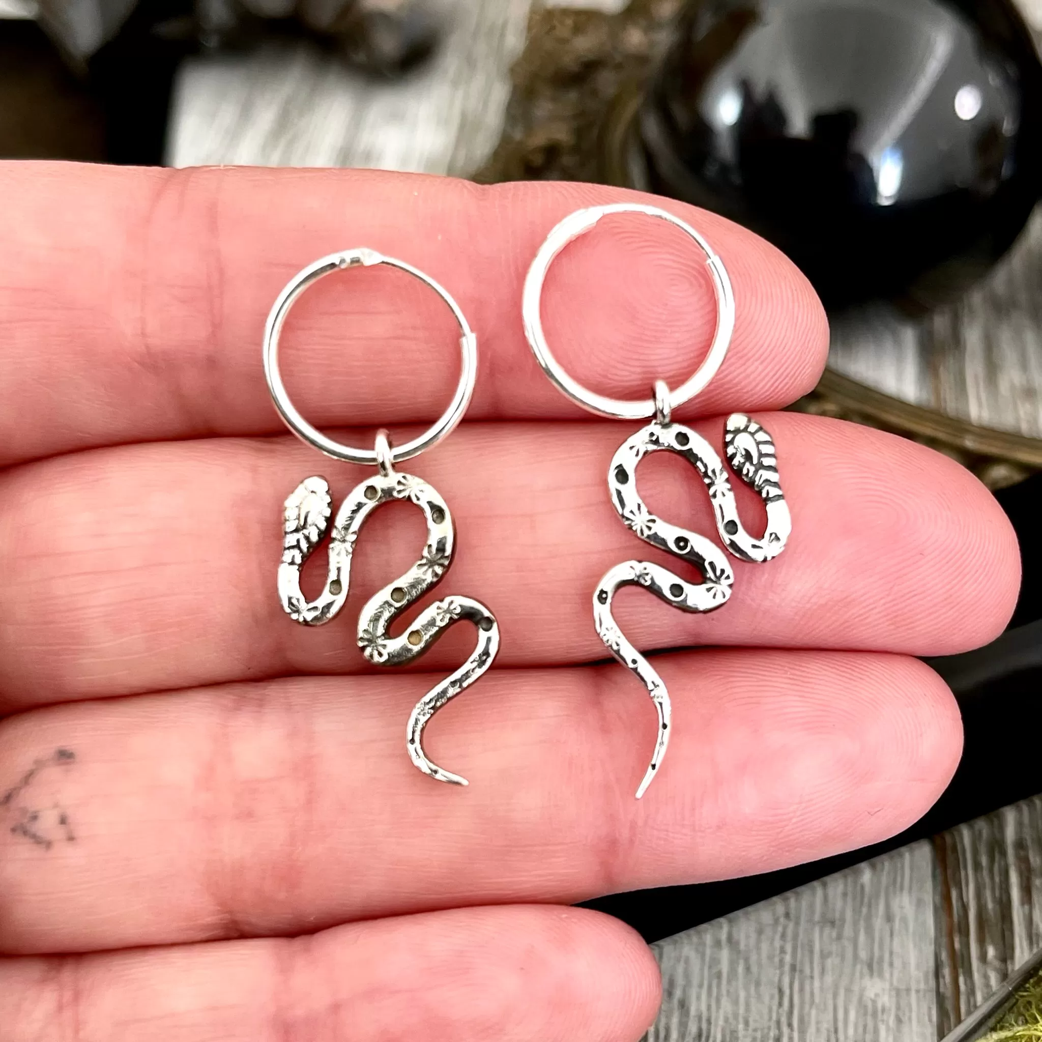 Silver Snake Hoop Earrings  /