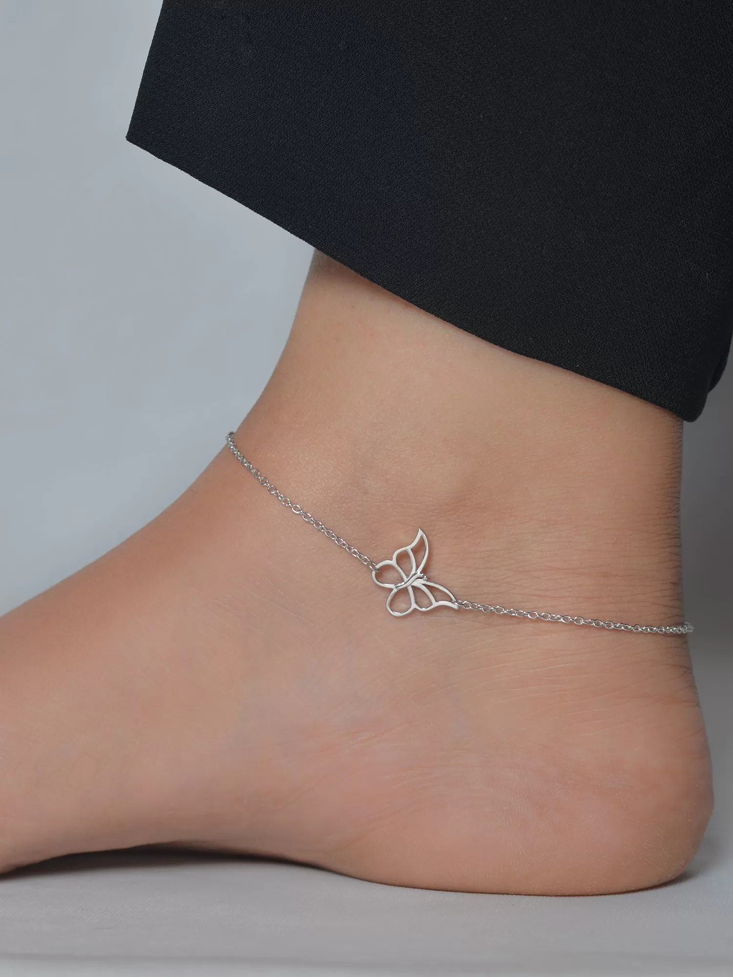 Single Butterfly Anklet In Pure Silver For Women