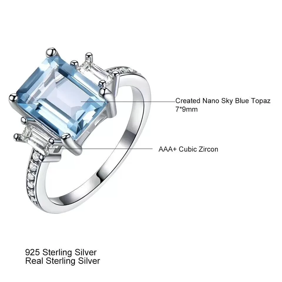 Sky Blue Topaz Ring and Clip Earrings 925 Sterling Silver Jewelry Set