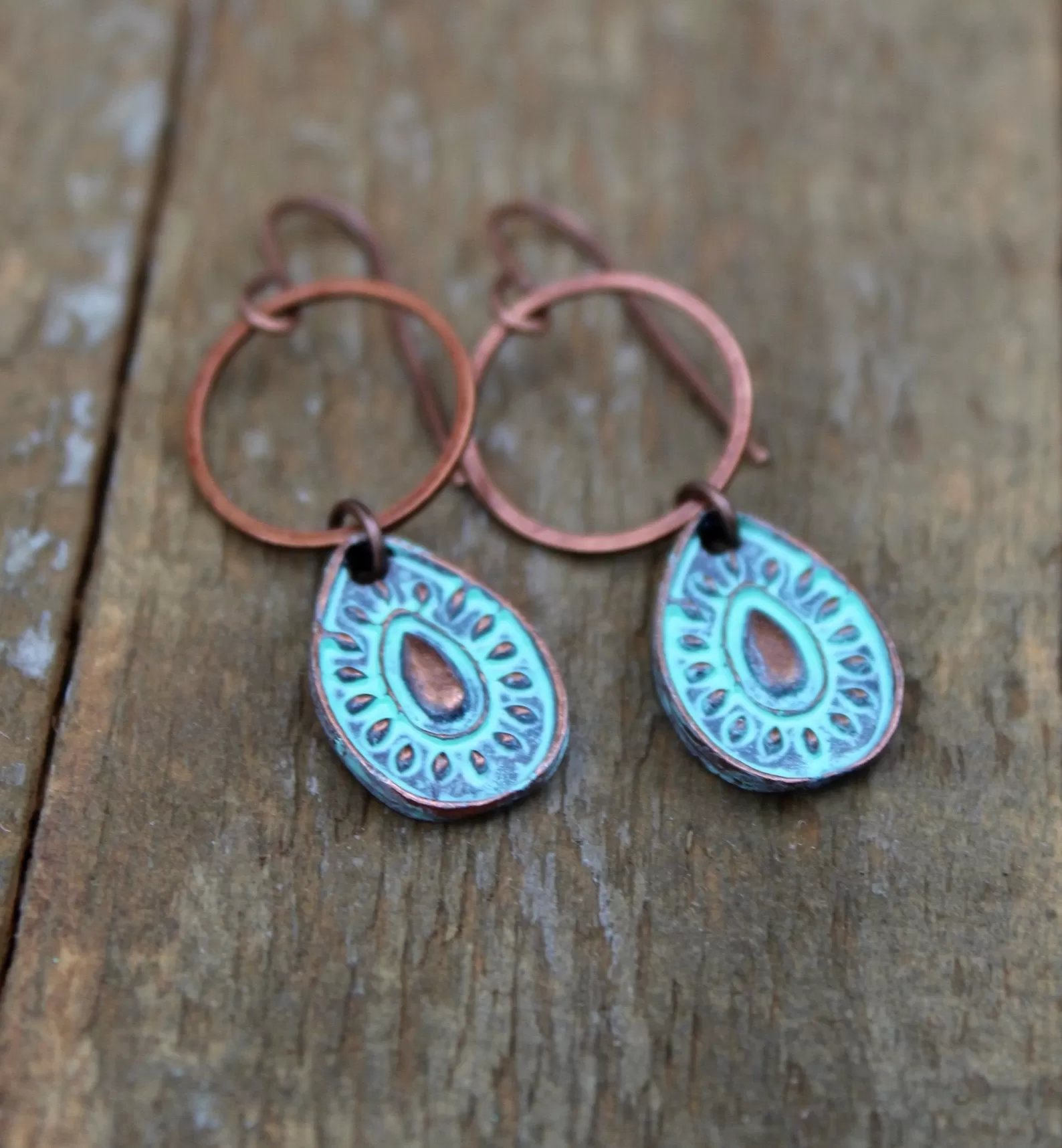 Small Patina Copper Teardrop Earrings