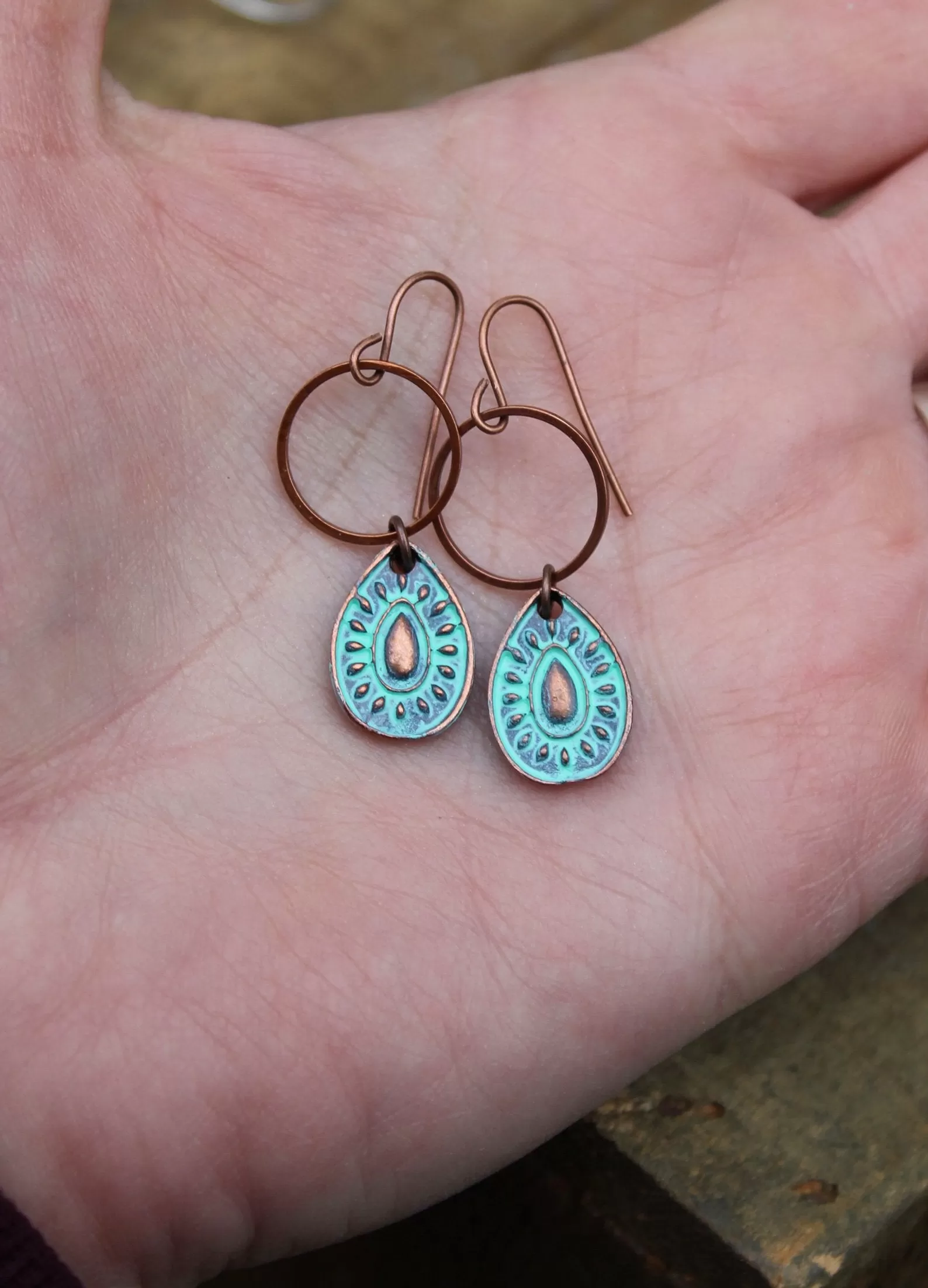 Small Patina Copper Teardrop Earrings