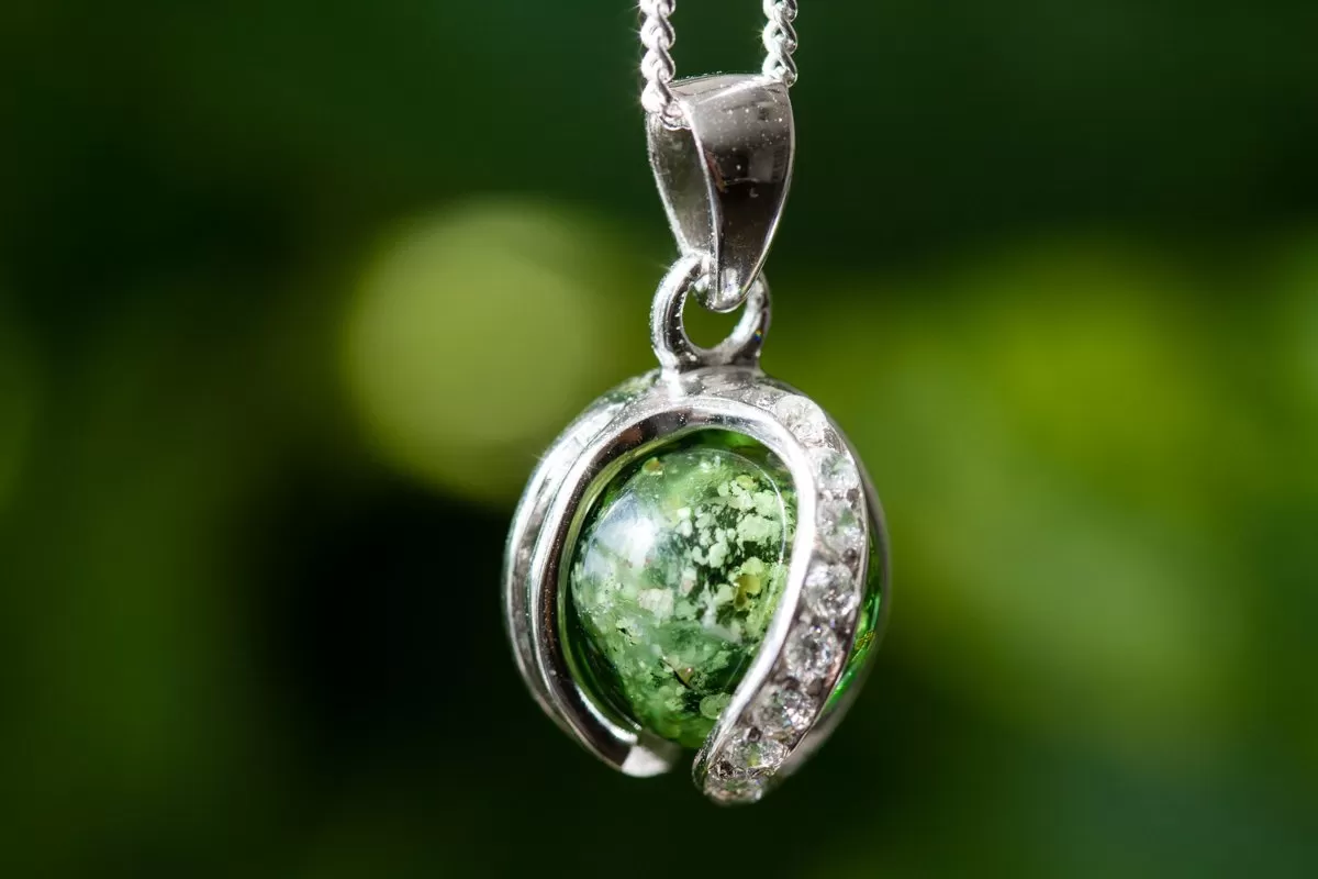 Sparkle Silver Pendant with 10mm Glass Marble Infused with Cremains