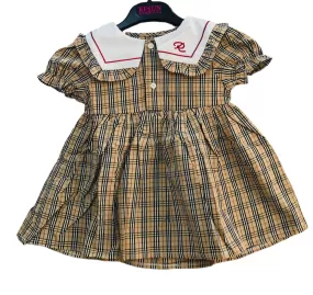 Spring Summer Girls Clothing Cute Children Dresses Kids Baby Girl Plaid Cotton Linen Lapel Collar Dress Long Sleeve Skirt S4546407