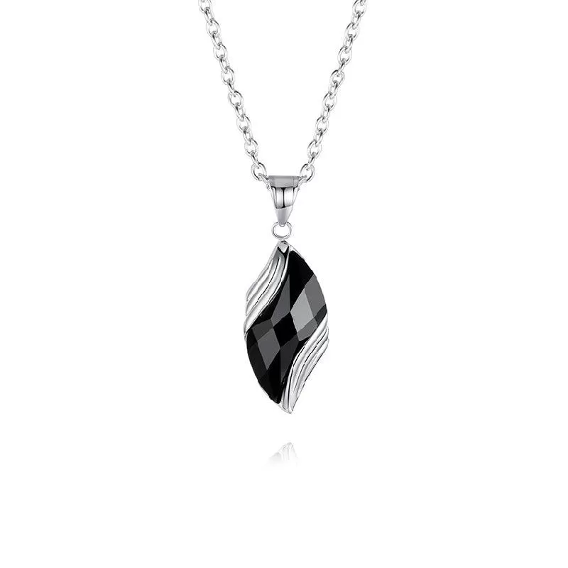 Sterling Silver Blue Sandstone Leaf Pendant Necklace