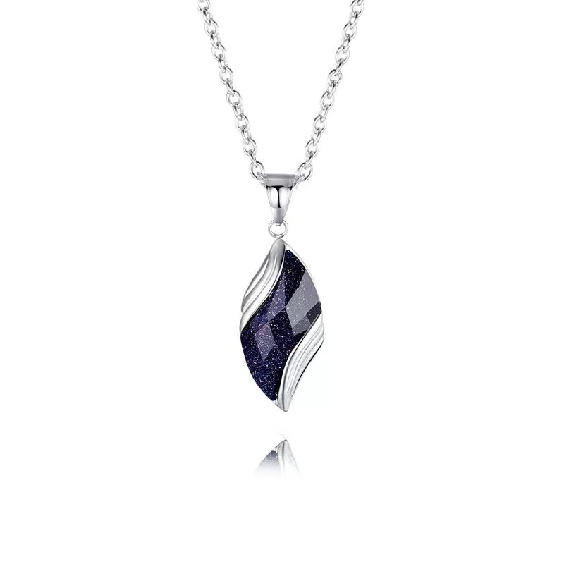 Sterling Silver Blue Sandstone Leaf Pendant Necklace