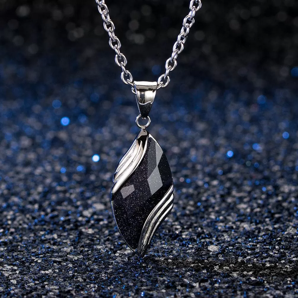 Sterling Silver Blue Sandstone Leaf Pendant Necklace