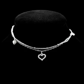 Sterling Silver Heart Rhinestone Double Layer Anklet