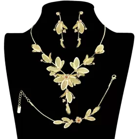 Stone Accented Metal Mesh Petal Jewelry Set