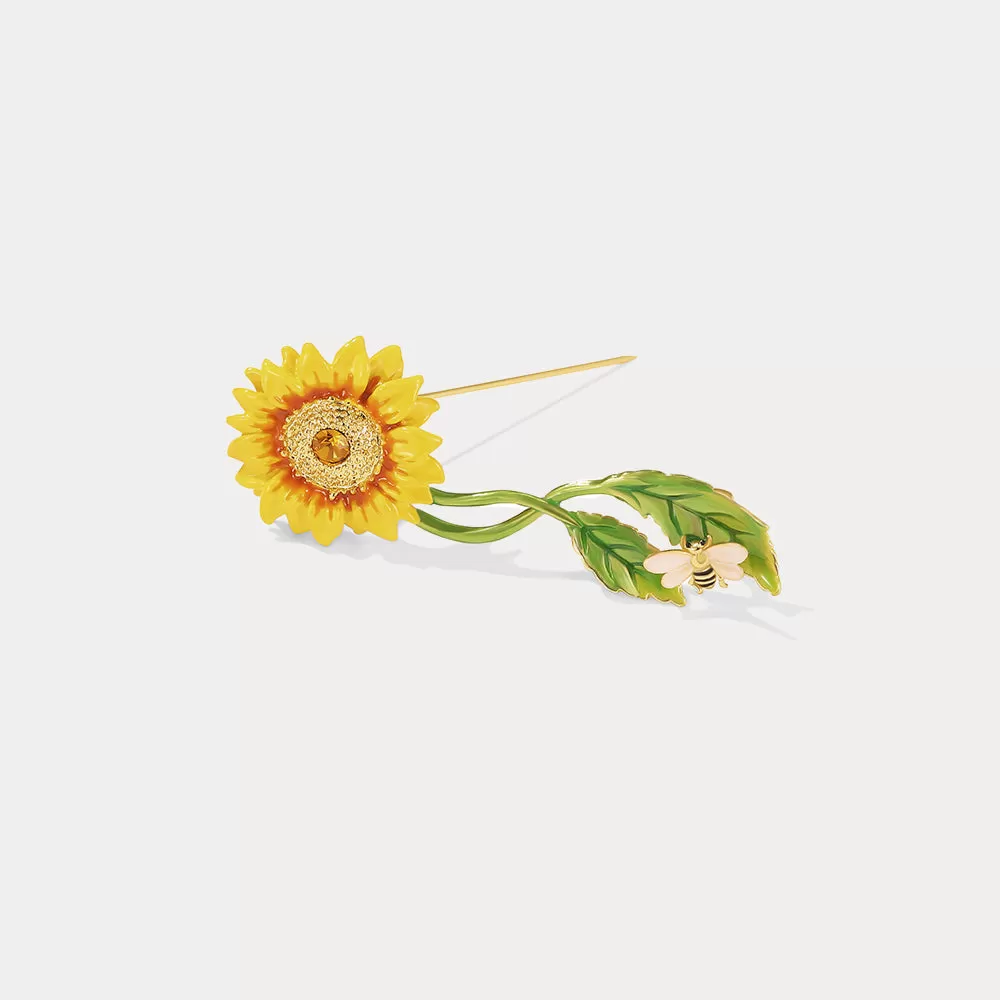 Sunflower & Bee Brooch