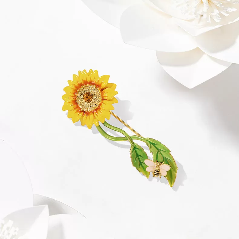 Sunflower & Bee Brooch