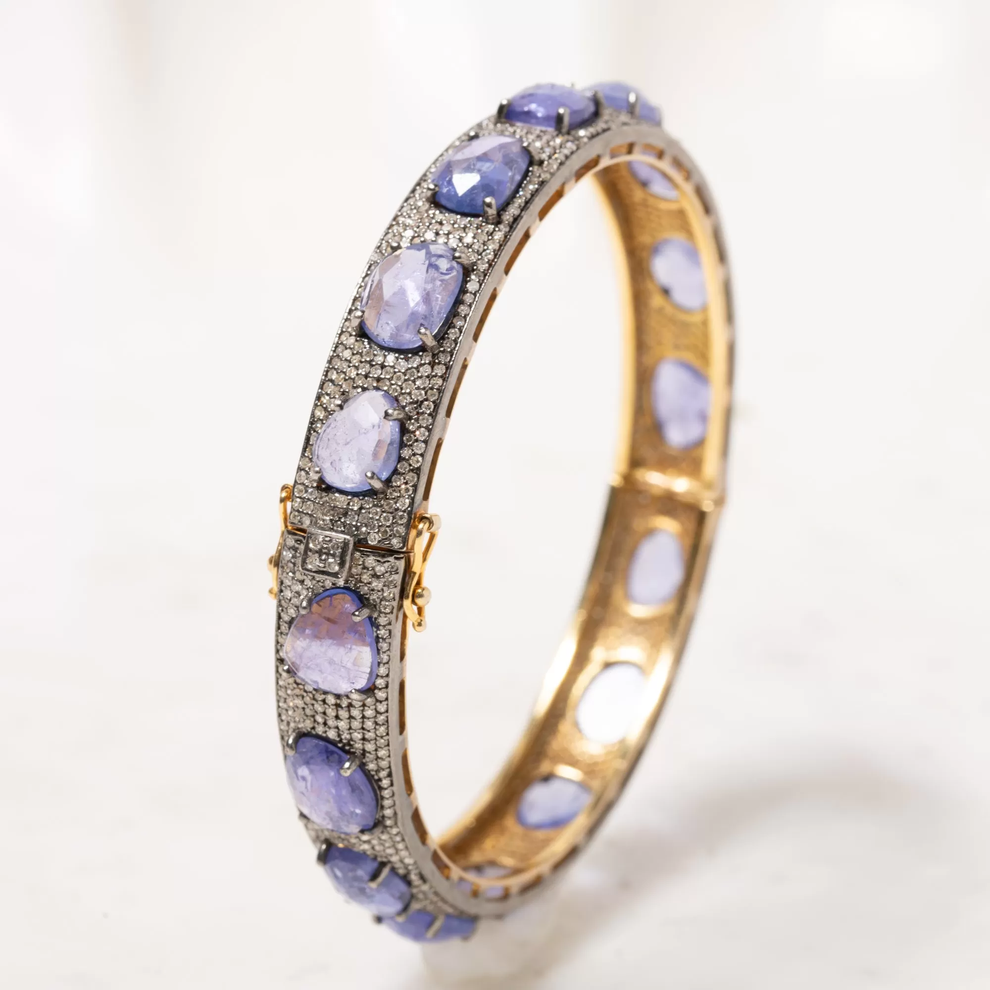 Tanzinite and Pave Diamond Bangle