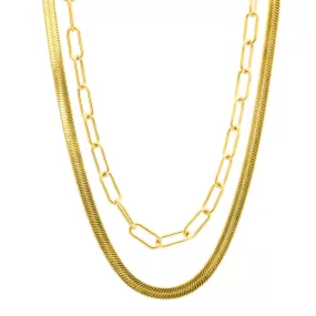 Tarnish Resistant 14K Gold Plated Set Of Herringbone And Paper Clip Necklaces