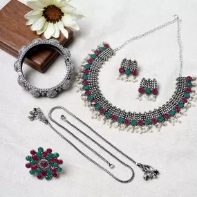 Teejh Zuba Multicolored Silver Oxidised Jewelry Gift Set