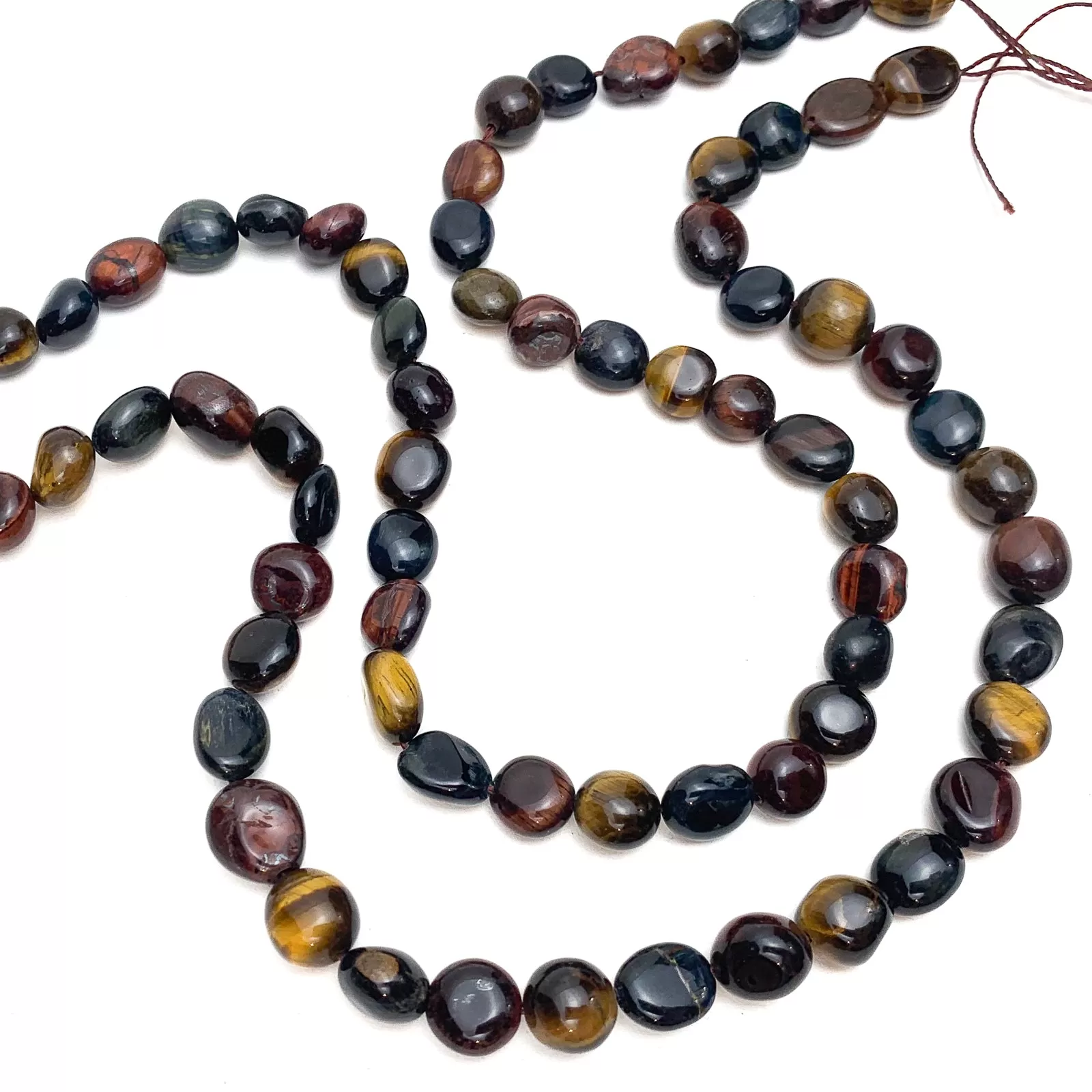 Tiger's Eye Multi Medium Smooth Pebbles Bead Strand