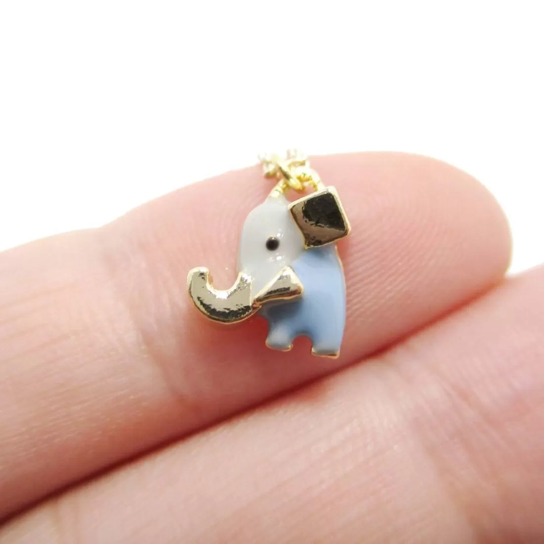 Tiny Abstract Elephant Shaped Enamel Pendant Necklace | Animal Jewelry