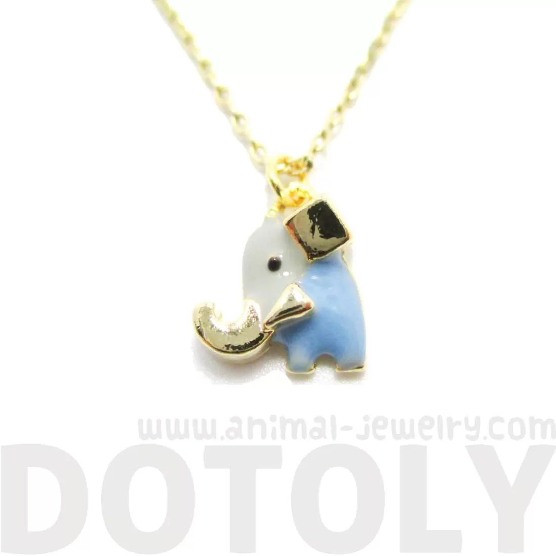 Tiny Abstract Elephant Shaped Enamel Pendant Necklace | Animal Jewelry