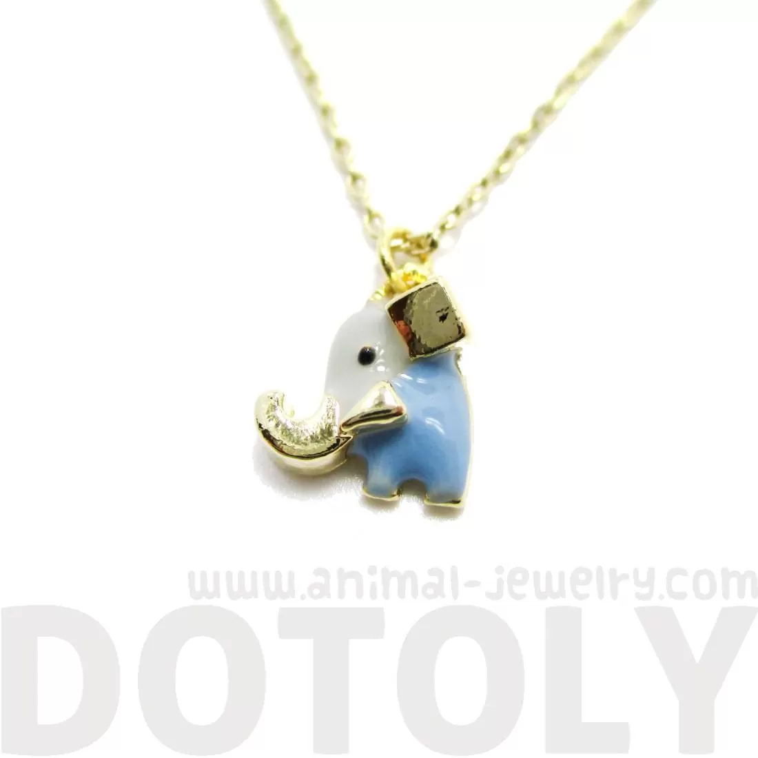 Tiny Abstract Elephant Shaped Enamel Pendant Necklace | Animal Jewelry